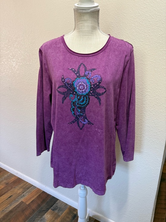 Reba Tops - Rena - Purple Floral Embellished Women’s Top - Size XL